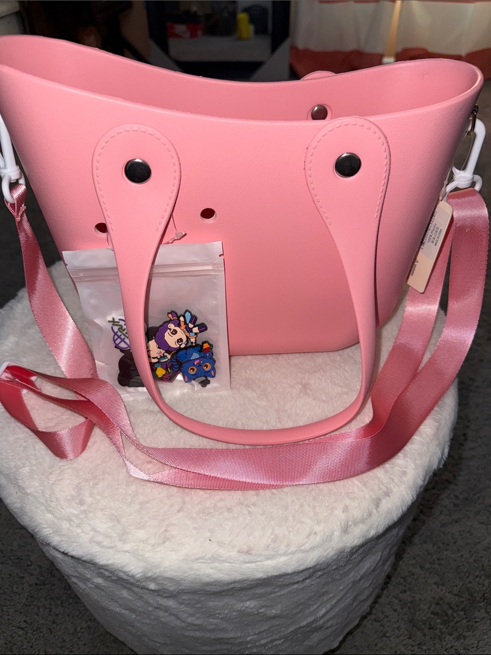 Pink Women's Shoulder Tote with Satin Strap